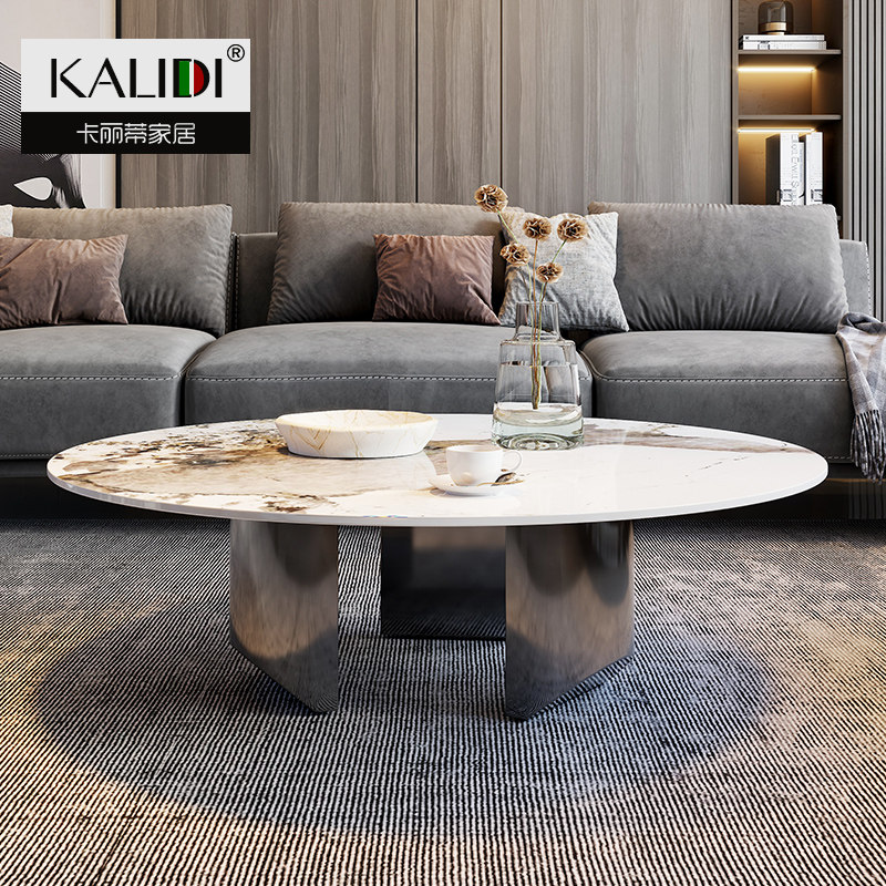 Italian minimalist rock plate tea Lightly luxurious modern small household living room home round high-sense creative tea table