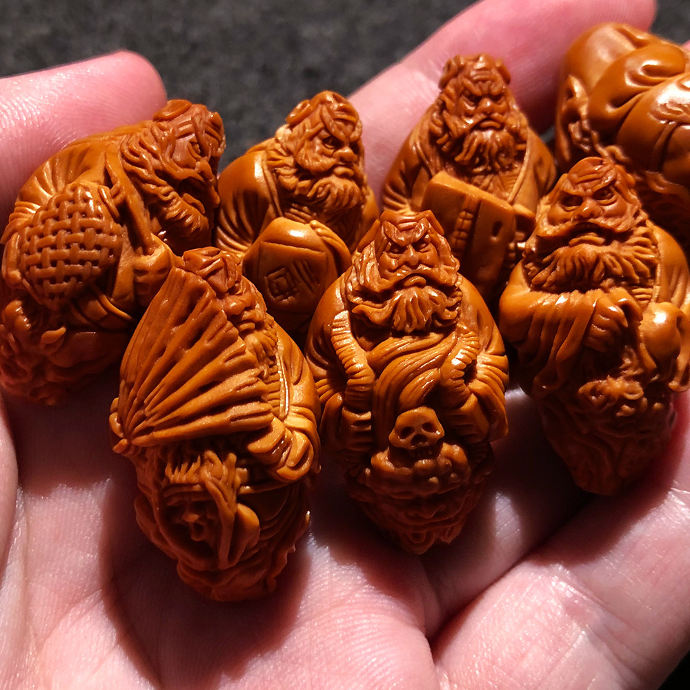 钟馗捉鬼橄榄核手串胡雕刻男链舟山南工苏工文玩天师大籽纳福头