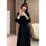 Осенний ретро черный жилет, платье, комплект, 2022, французский стиль, изысканный стиль, яркий броский стиль