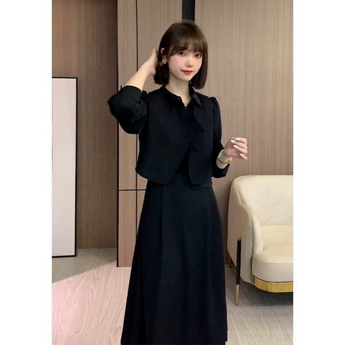 Осенний ретро черный жилет, платье, комплект, 2022, французский стиль, изысканный стиль, яркий броский стиль