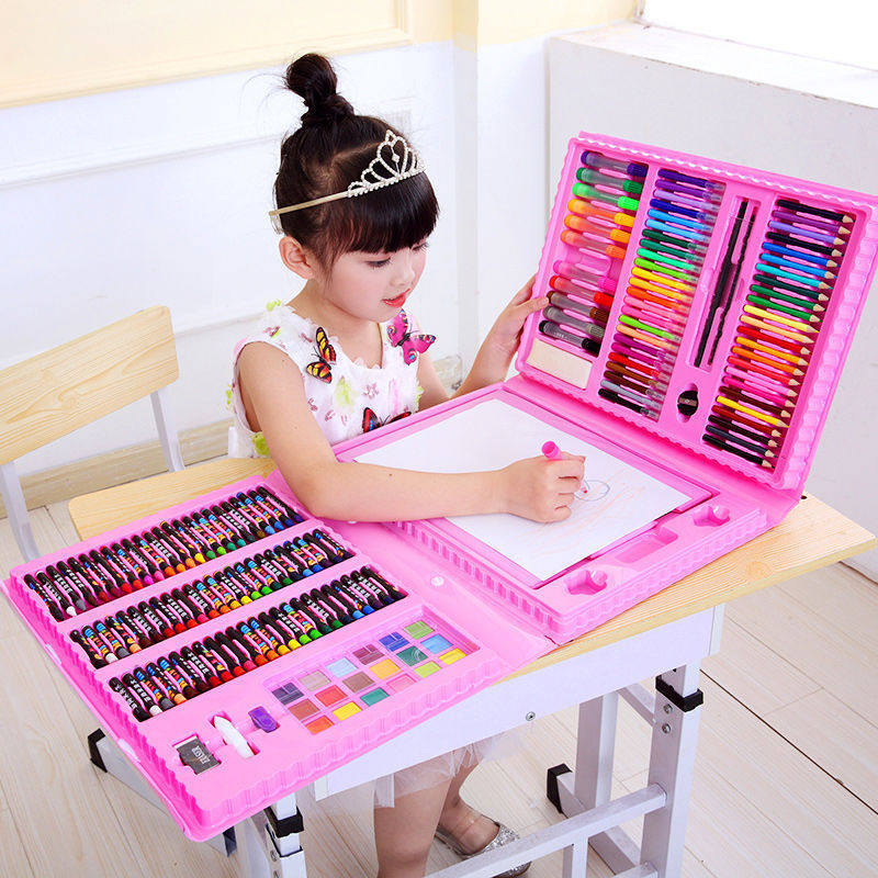 Children's watercolor pen painting set gift box brush crayon pupil art supplies drawing board color lead crayon combination