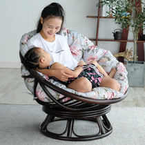 Lazy sofa single lying bedroom rattan rotating lounge chair Small apartment solid wood light luxury balcony lounge chair human nest