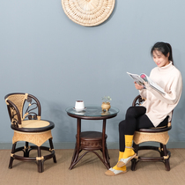  Rattan chair Natural rattan three-piece backrest chair Bed and breakfast chair Living room household swivel chair coffee table combination balcony leisure chair