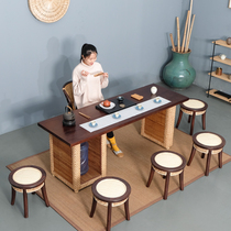  New Chinese tea table and chair combination Solid wood Kung fu household tea table table tea art table tea table Rattan balcony small coffee table