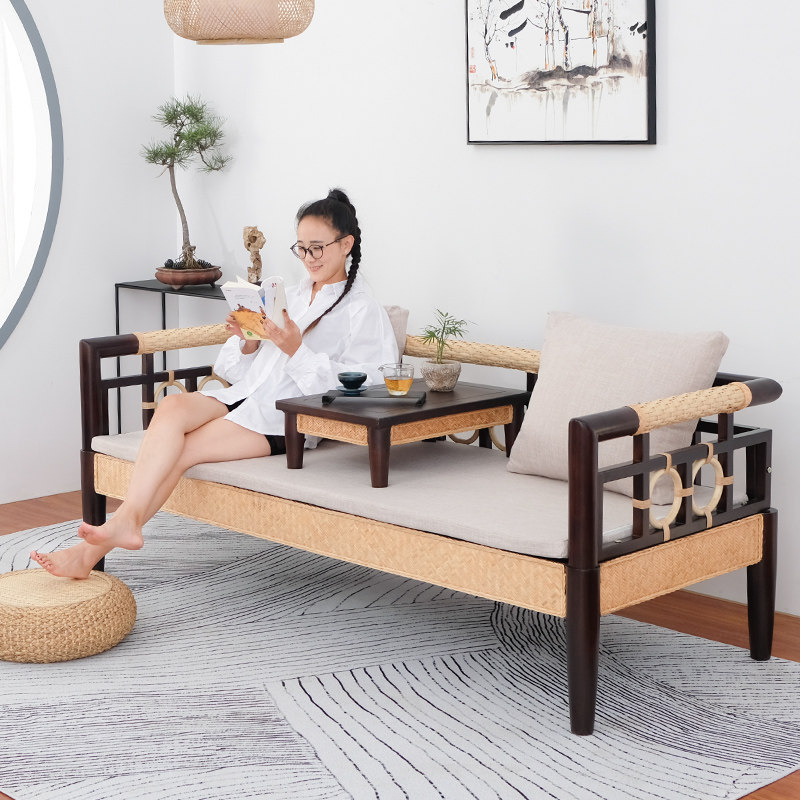 Luohan bed new Chinese solid wood small apartment Zen mortise and tenon structure bedroom living room rattan new design sofa bed