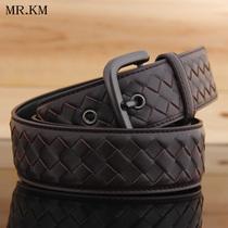 MR KM belt men 3 8cm wide woven cow leather waist belt fashion needle buckle casual middle-aged young pants strap