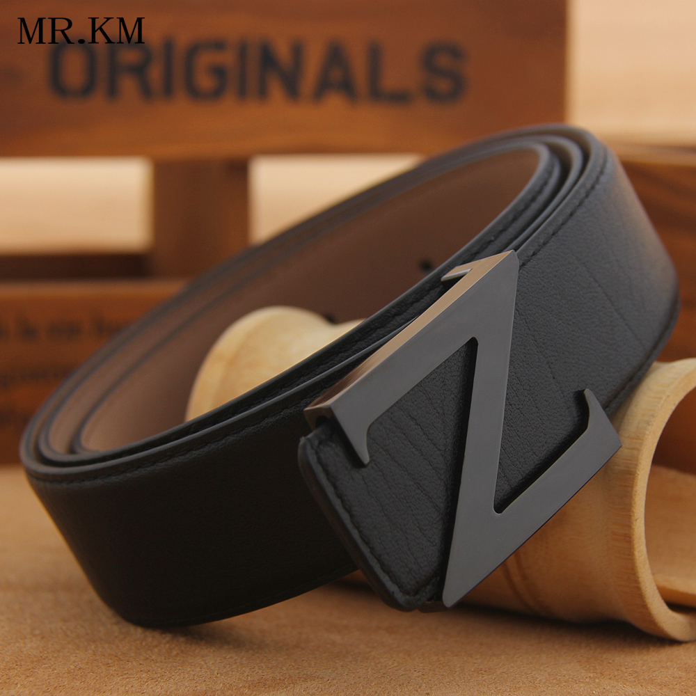 MR KM belt men's business top layer cowhide simple Z-shaped buckle youth trousers fashion casual light luxury elastic