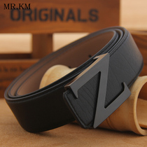 MR KM Belt Men Business Headlayer Bull Leather Brief Z word button Youth pants with fashion casual light lavish tightness