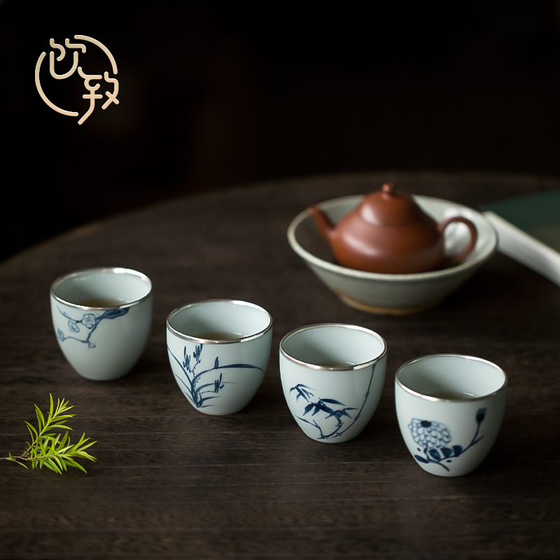 Ultimately responds to trace silver kung fu tea cups coppering. As the master CPU single CPU hand - made ceramic sample tea cup single tea cups