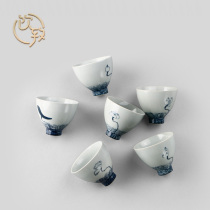 Jingdezhen hand-painted blue and white teacup Tea cup Kung Fu tea cup Ceramic cover bowl Master cup Single cup