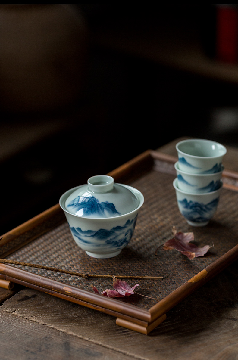 Ultimately responds to high - end glair of jingdezhen blue and white porcelain restoring ancient ways tureen large hot three single cup to make tea bowl