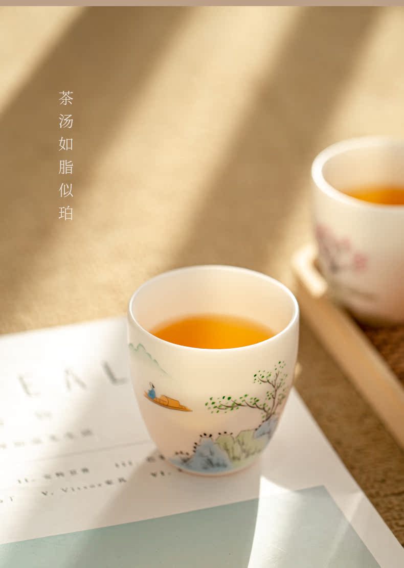 Ultimately responds to dehua white porcelain teacup suet jade porcelain craft master sample tea cup cup single cup large - sized ceramic kung fu tea cups