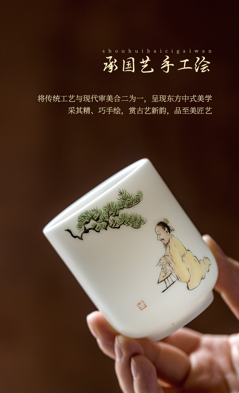 Ultimately responds to dehua white porcelain hand - made teacup unique carried large master sample tea cup cup single CPU kungfu single CPU