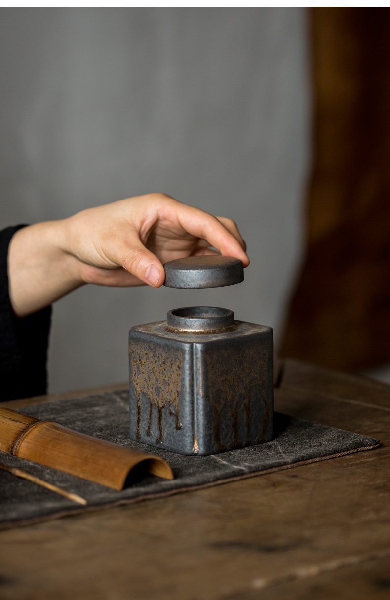 Ultimately responds to coarse pottery vintage Japanese small caddy fixings gold variable storage POTS trumpet tea warehouse, black iron wake POTS of gold