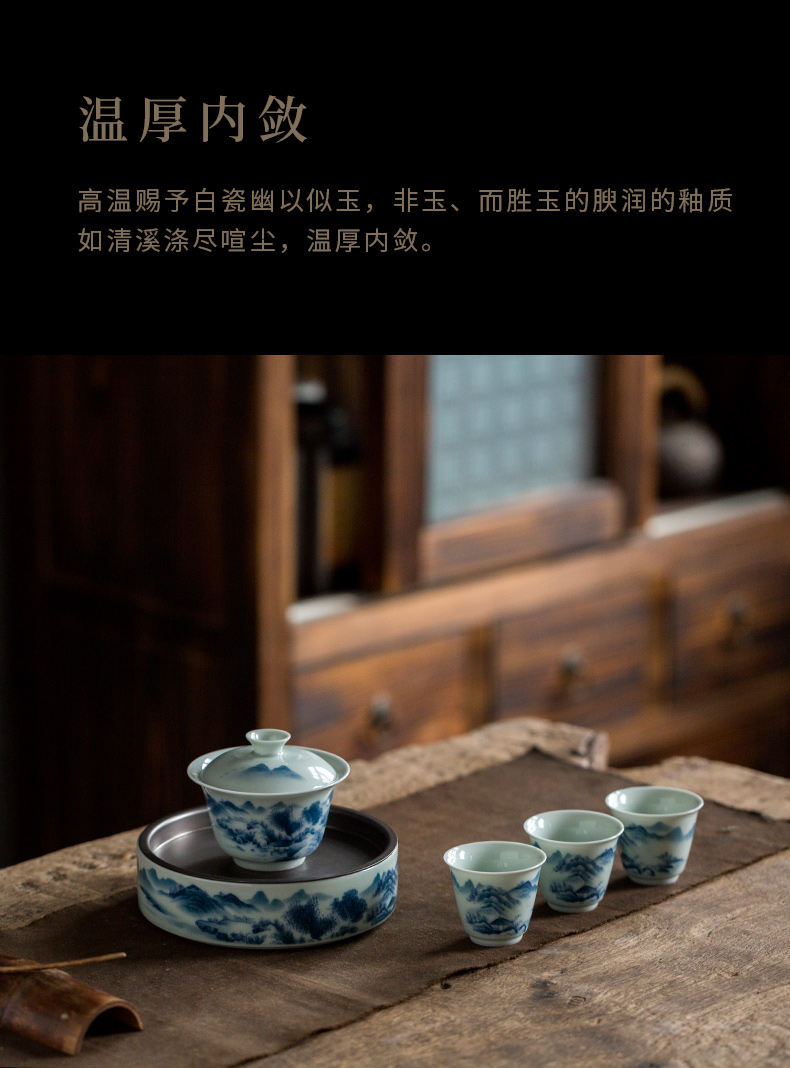 Ultimately responds to high - end glair of jingdezhen blue and white porcelain restoring ancient ways tureen large hot three single cup to make tea bowl