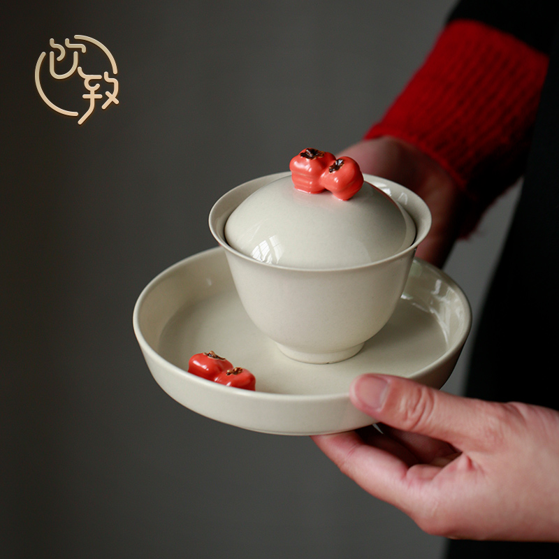 Ultimately responds to plant ash glaze manual tureen jingdezhen domestic tea tea set is not a single three cups of the bowl bowl