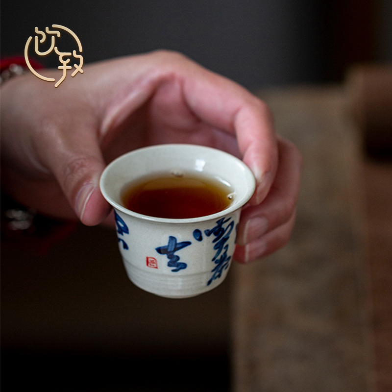 Ultimately responds to plant ash glaze sample tea cup jingdezhen blue and white porcelain hand - made teacup with personal cup single CPU master CPU