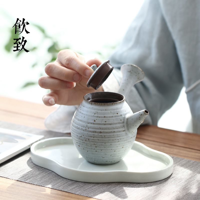 Coarse pottery teapot Japanese side to put the pot of ceramic teapot checking retro mini single pot small kung fu tea set
