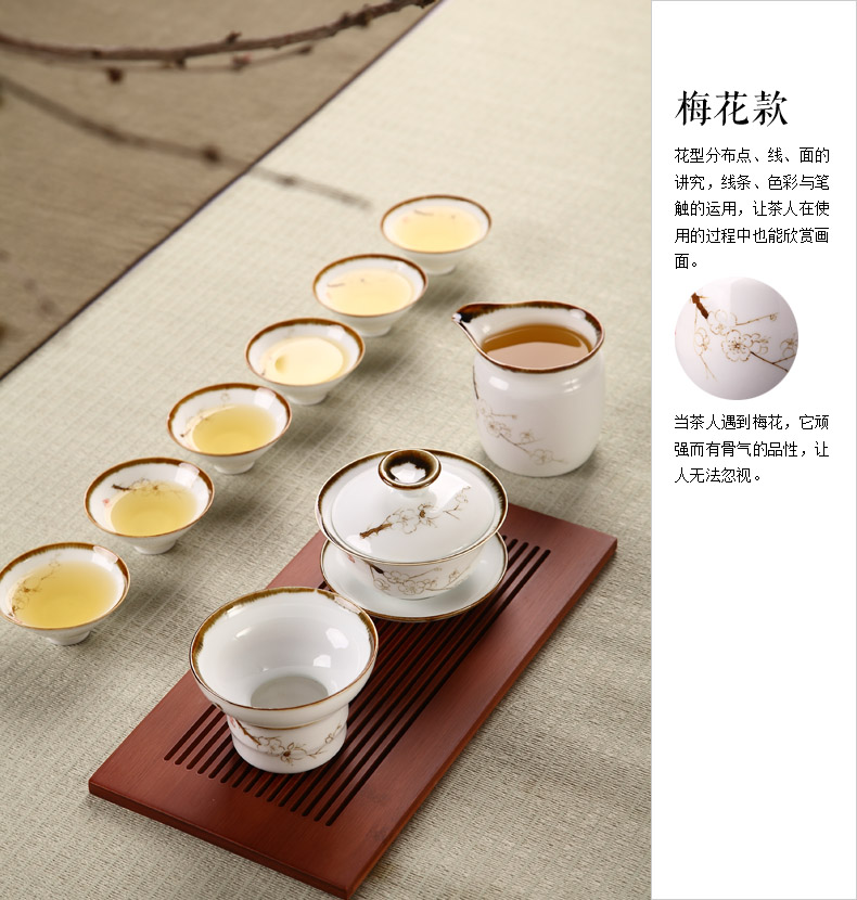 Ultimately responds to jingdezhen hand - made up with tea set household kunfu tea tureen of pottery and porcelain of a complete set of tea cups thin foetus