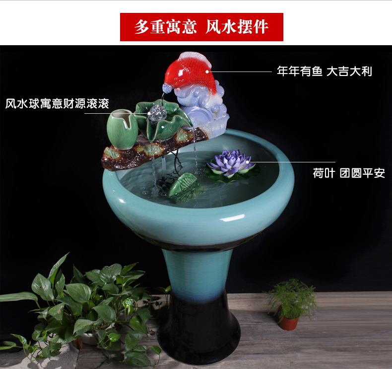 Jingdezhen ceramics pillar landing fish tank oversized LianHe flowerpot brocade carp cylinder goldfish bowl water lily bowl