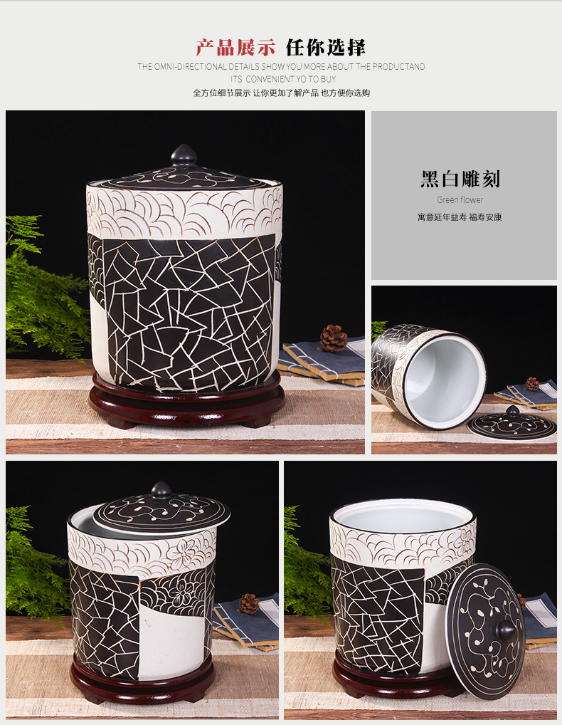 Jingdezhen kitchen household ceramic barrel storage bins with cover insect - resistant type seal tank cylinder storage tank