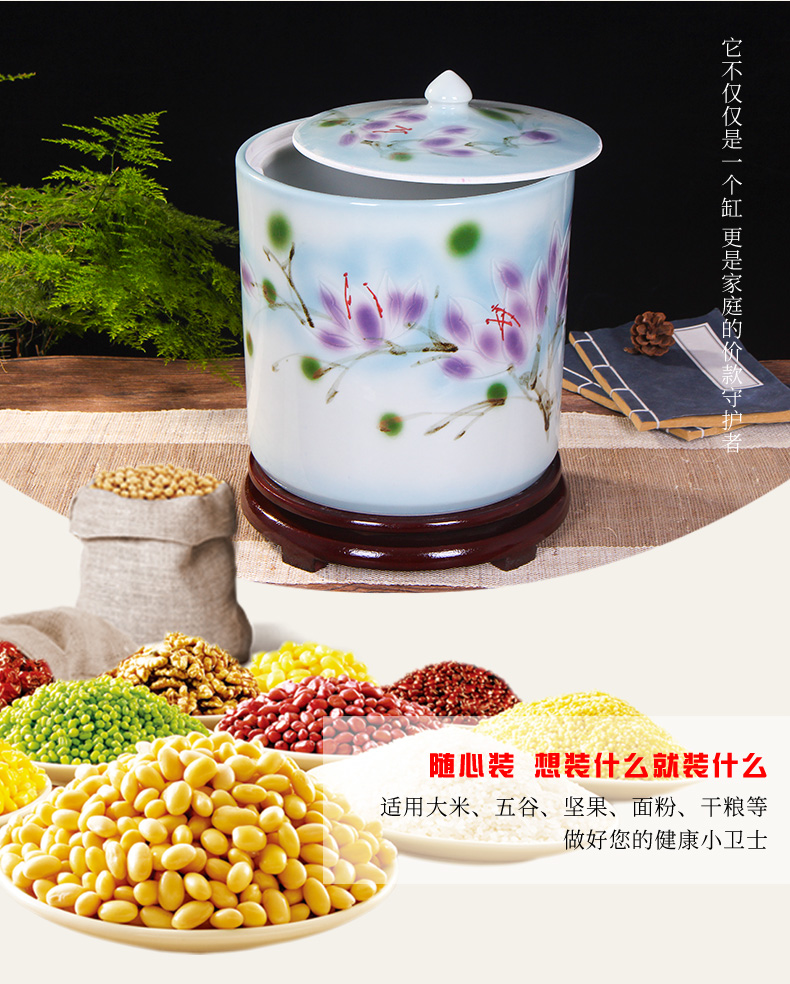 Art spirit of jingdezhen ceramic household barrel ricer box store meter box with cover insect - resistant type seal tank cylinder storage tank