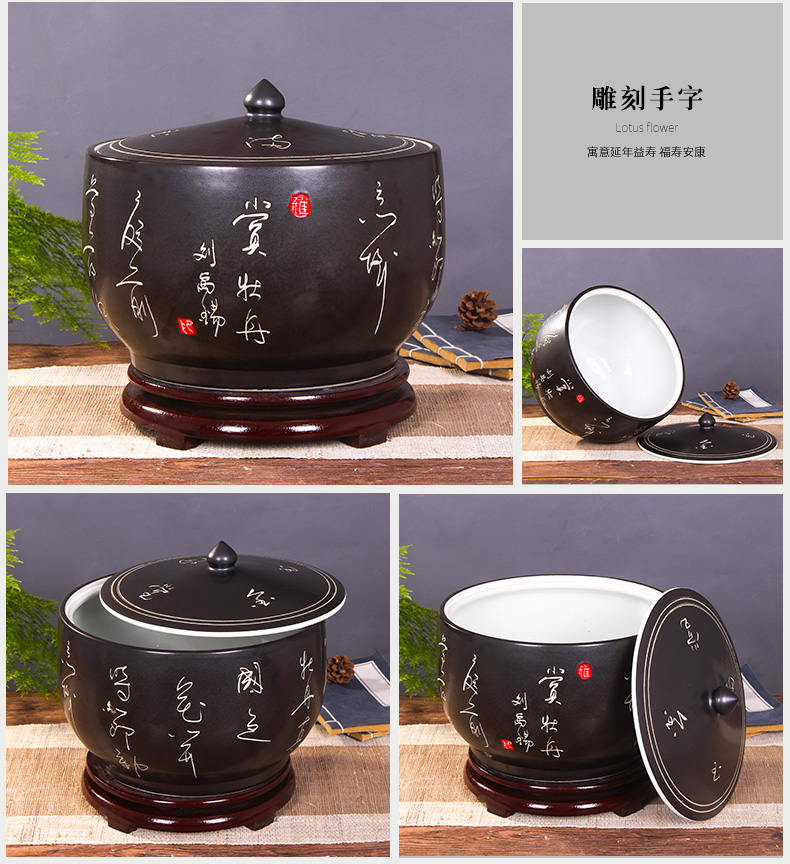 Jingdezhen kitchen household ceramic barrel storage bins with cover insect - resistant type seal tank cylinder storage tank