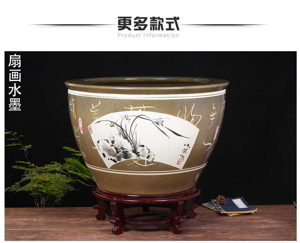 Jingdezhen ceramic aquarium turtle cylinder basin of water lily lotus goldfish bowl sitting room king fish bowl lotus cylinder