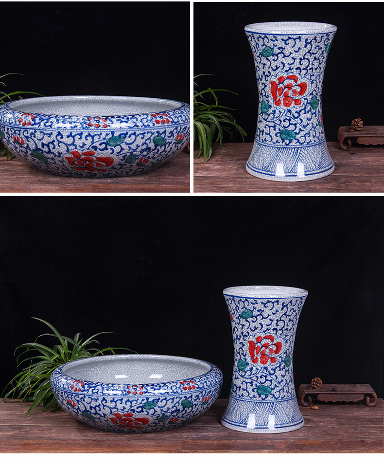 Jingdezhen ceramics pillar landing fish tank oversized LianHe flowerpot brocade carp cylinder goldfish bowl water lily bowl