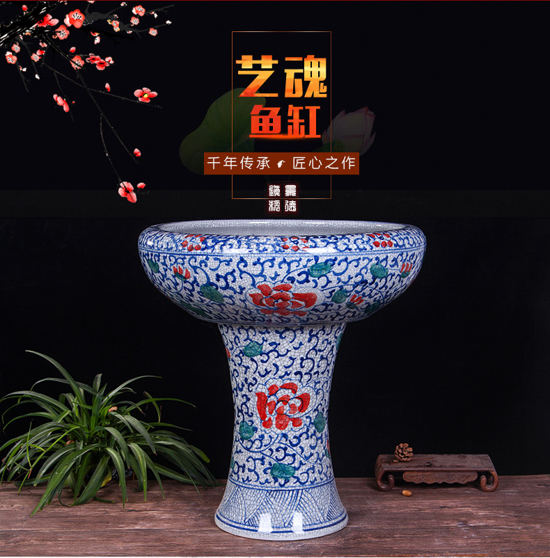 Jingdezhen ceramics pillar landing fish tank oversized LianHe flowerpot brocade carp cylinder goldfish bowl water lily bowl