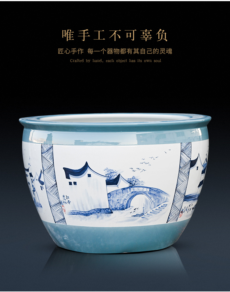 Jingdezhen ceramic aquarium extra large courtyard fish bowl lotus lotus cylinder household aquarium tank wind outside