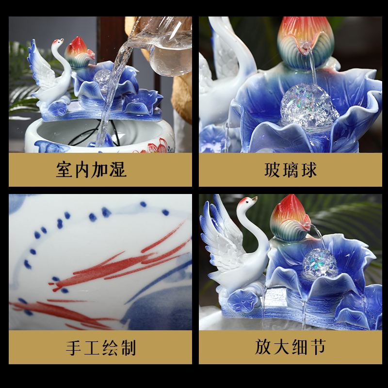 Ceramic water fountain lucky feng shui wheel and furnishing articles household humidifier sitting room aquarium accessories opening housewarming gift
