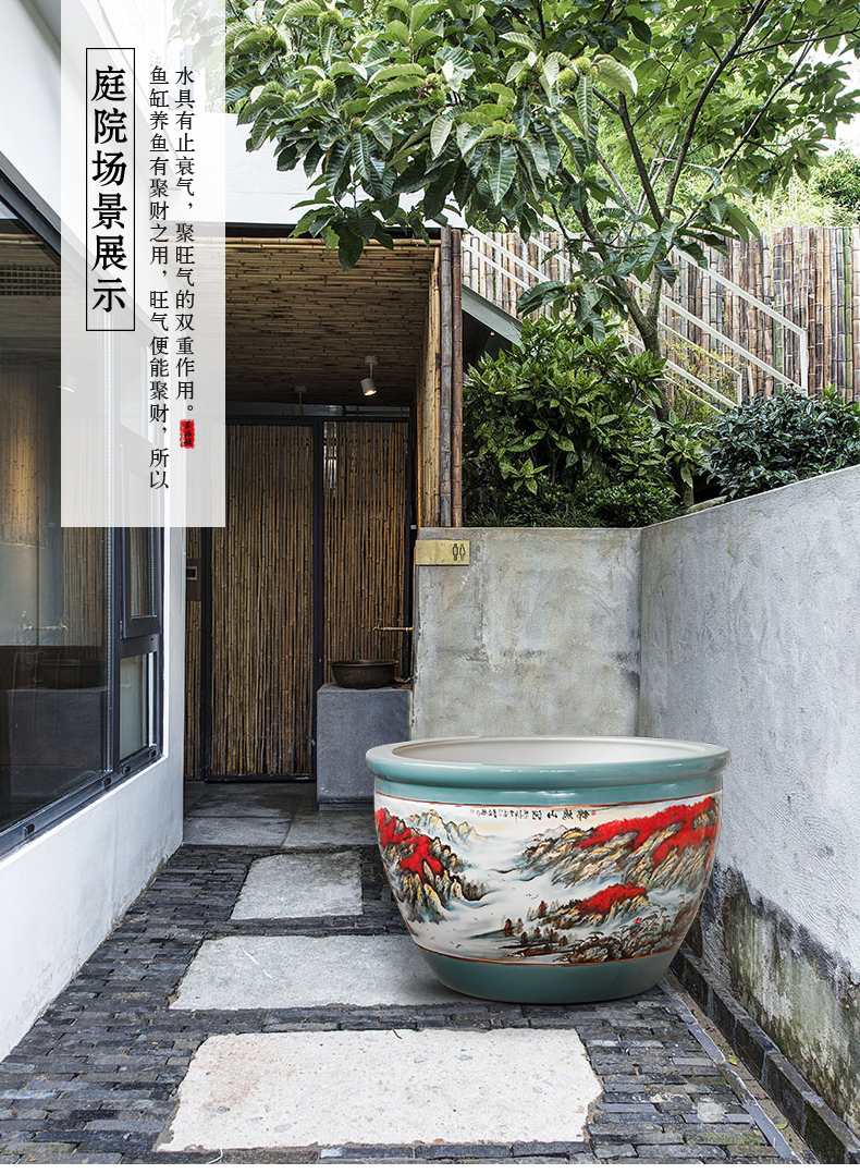 Jingdezhen packages mailed ceramic aquarium 1 meter extra large porcelain jar water lily basin courtyard lotus bowl lotus cylinder cylinder tortoise