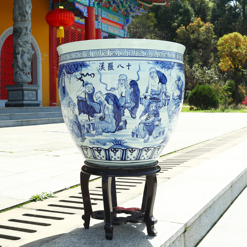 Jingdezhen ceramic goldfish bowl hand - made blue large turtle cylinder basin sitting room lotus lotus lotus brocade carp