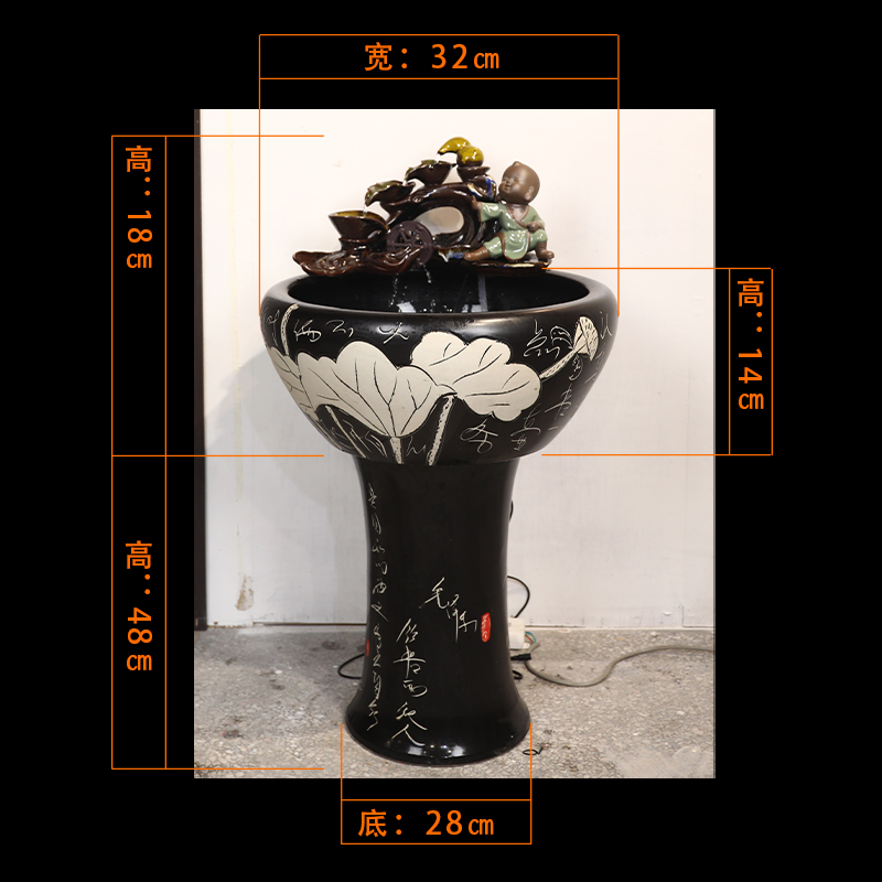 Ceramic art soul pillar type water basin large fish tank water lily tortoise cylinder ground decorative landscape furnishing articles