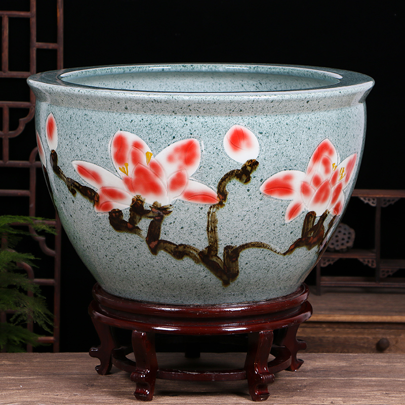 Jingdezhen ceramic aquarium home sitting room the tortoise lotus lotus cylinder feng shui plutus courtyard tank goldfish bowl