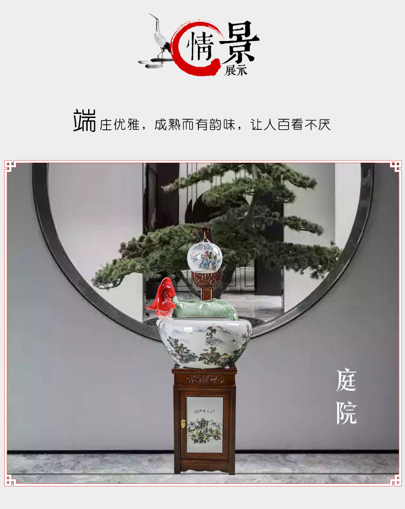 Jingdezhen ceramic goldfish bowl loop filter - oxygen atomization humidifying water tank water living room opening furnishing articles