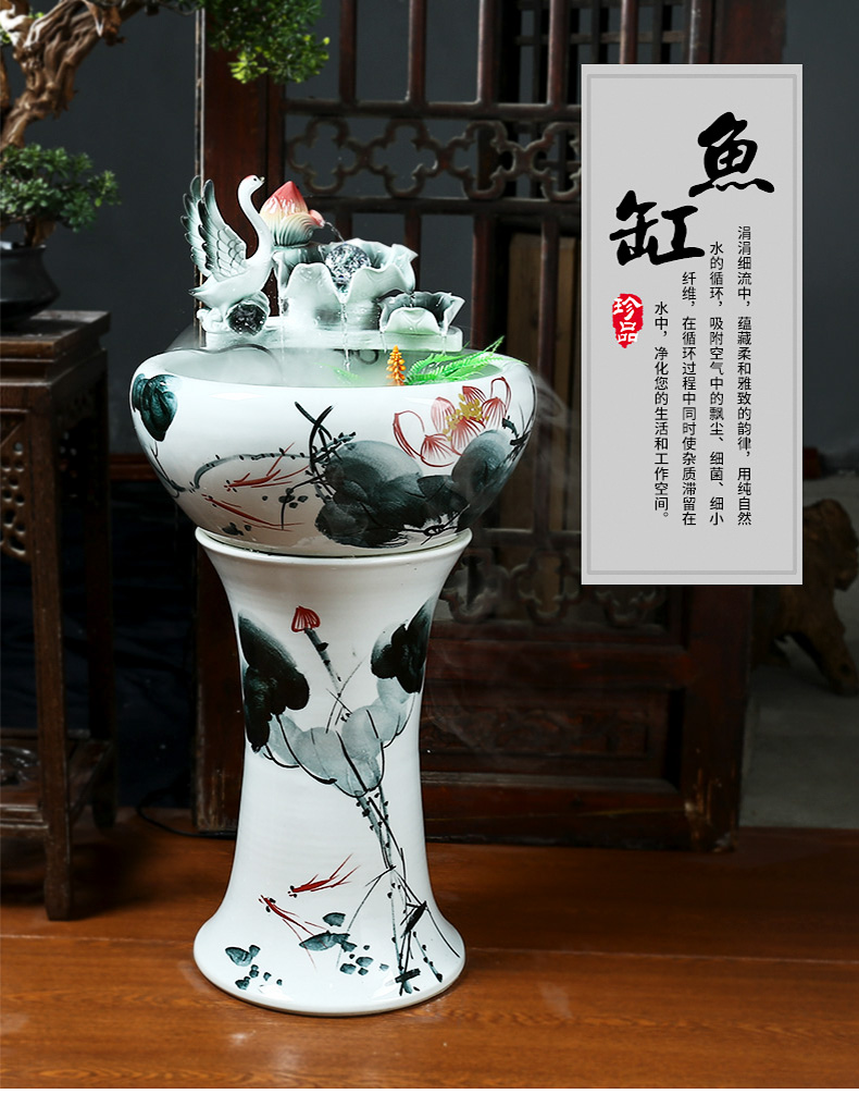 Jingdezhen ceramic oversized filtration pillar landing aquarium fish tank water lily bowl lotus basin brocade carp outside