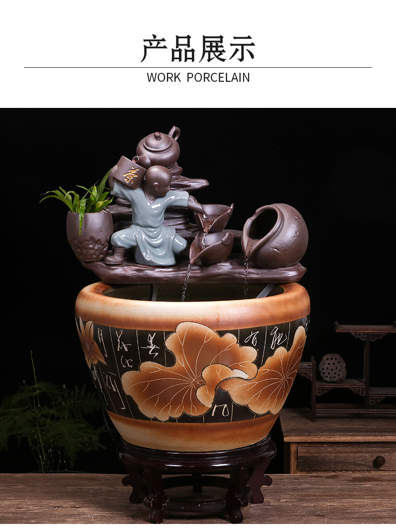 Jingdezhen ceramic goldfish bowl sitting room balcony office water fountain aquarium place feng shui plutus fish bowl