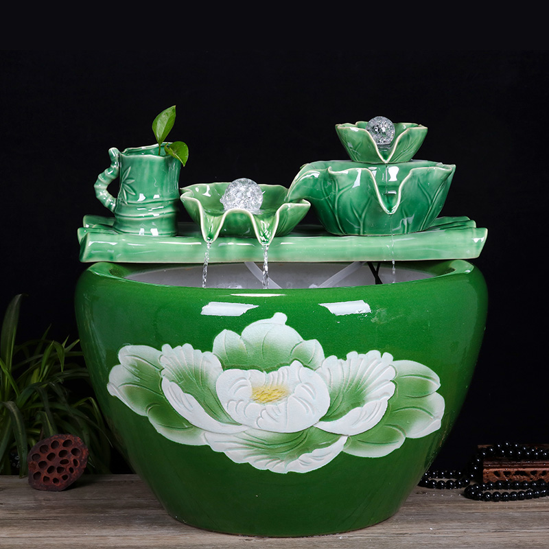 Jingdezhen ceramic household fish small sitting room aquarium water fountain creative household adornment water tank