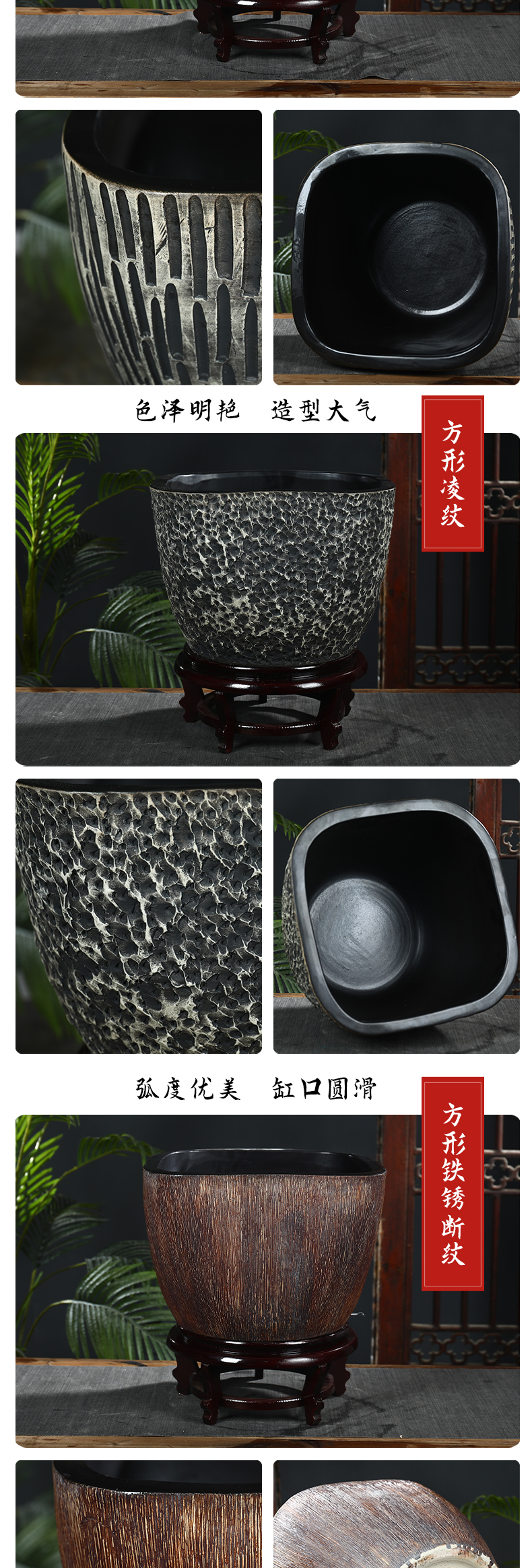 Jingdezhen ceramic square mercifully glaze tank yard large turtle cylinder fish basin water lily bowl lotus lotus