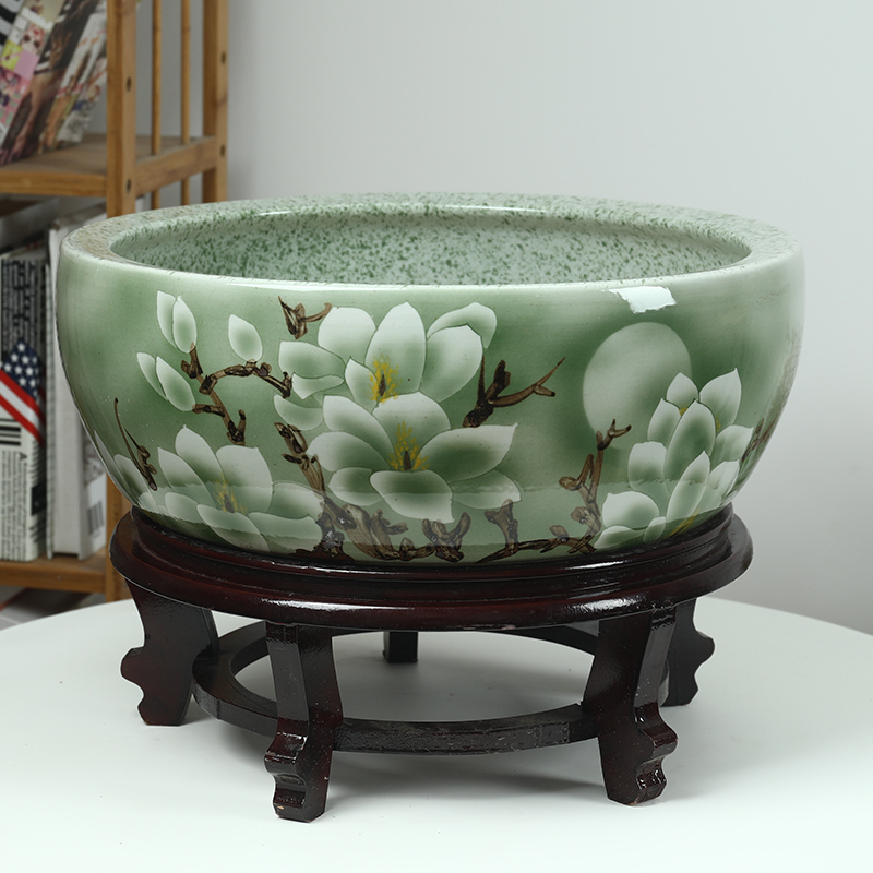 Jingdezhen ceramic aquarium a small goldfish bowl lotus lotus flower pot lotus cylinder cylinder tortoise desktop refers to basin