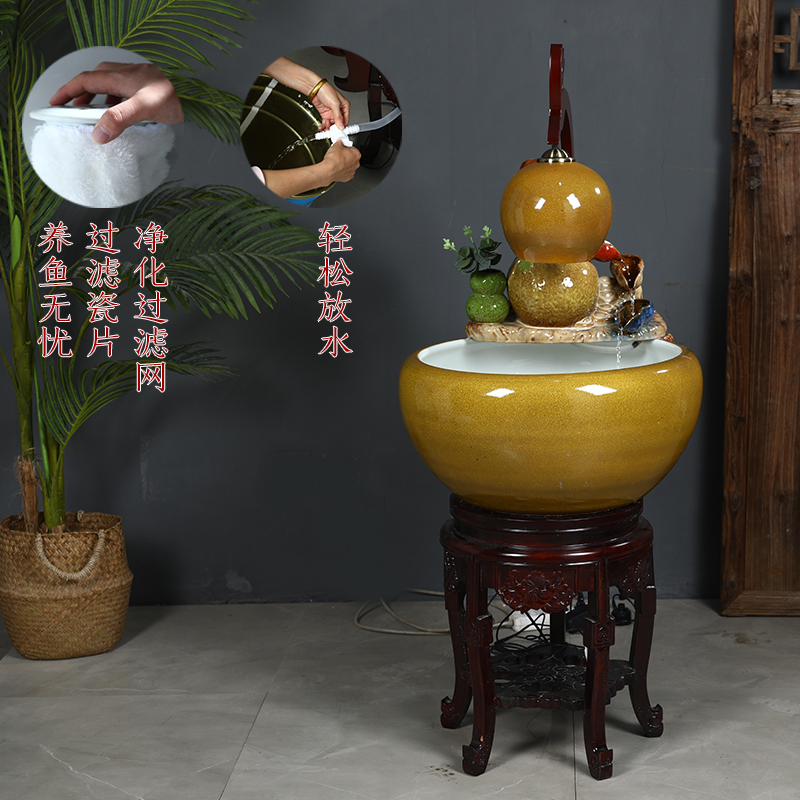 Up with jingdezhen ceramic aquarium tank circulation water filter water spray a goldfish bowl sitting room adornment small place
