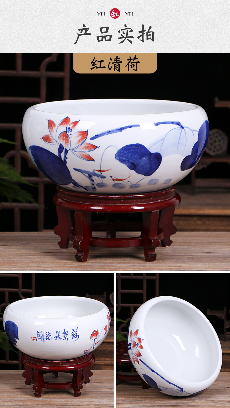 Jingdezhen ceramic aquarium small desktop tortoise basin goldfish bowl lotus lotus cylinder cylinder household fish furnishing articles