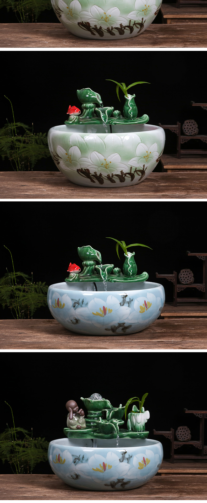 Art spirit of jingdezhen ceramic cylinder aquariums balcony gold furnishing articles lotus desktop small circulation water fish bowl