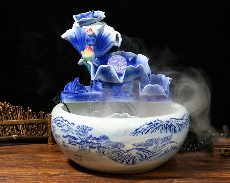 Jingdezhen ceramic aquarium water fountain creative fish circulation place small sitting room adornment