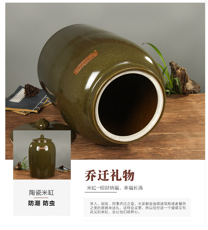 Jingdezhen household moistureproof ceramic cylinder barrel ricer box 20 jins of 50 kg of the packed with cover cylinder tank rice storage tank