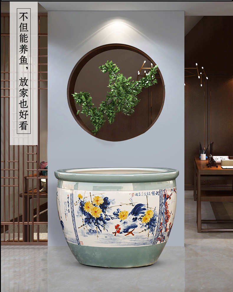 Jingdezhen ceramic aquarium household aquarium tank lotus lotus cylinder landing big aquarium feng shui turtle cylinder furnishing articles