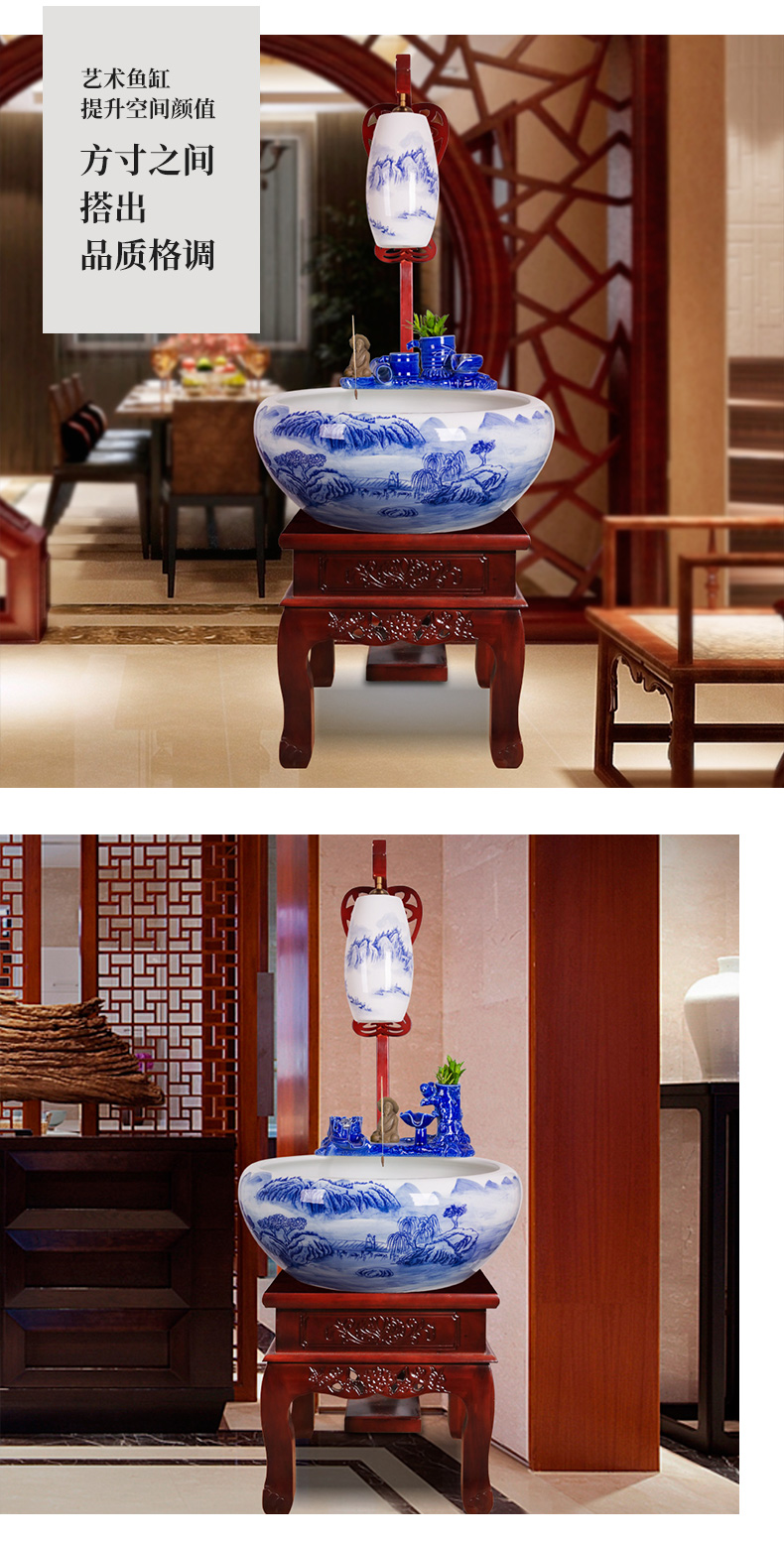 The New Chinese jingdezhen ceramic aquarium landscape water tank large filter tank floor home aquarium