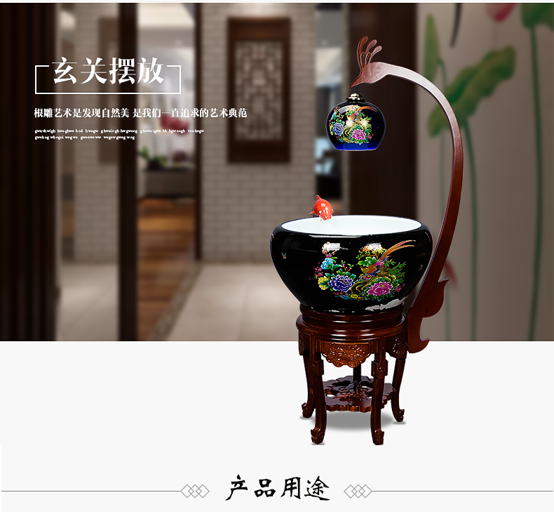 Super - large jingdezhen Chinese penjing ceramic porcelain home sitting room aquarium fish basin cycle indoor a goldfish bowl with lamp